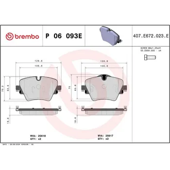 Brzdový systém BREMBO P 06 093E Sada brzdových destiček, kotoučová brzda (P06093E)