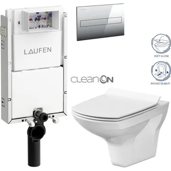 WC sada LAUFEN Podomít. systém LIS TW1 SET s chromovým tlačítkem + WC CERSANIT CLEANON CARINA + SEDÁTKO H8946630000001CR CA3