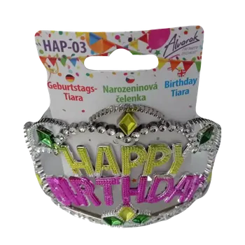 Party dekorace Alvarak Plastová párty čelenka Happy birthday žluto-růžová