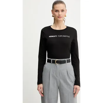 Pánské tričko Bavlněné tričko s dlouhým rukávem Armani Exchange černá barva, XW001383 AF10356 XW001383.AF10356 99X, vel. S