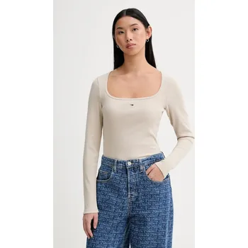 Pánské tričko Tričko s dlouhým rukávem Tommy Jeans béžová barva, DW0DW21836 08X, vel. M