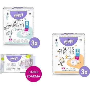 jednorázová plena 3x Bella Happy 1 NEWBORN Big Pack 2-5 kg, 82ks + 3x Bella Happy 2 MINI Big Pack 3-6kg, 78 ks + Bella Happy Vlhčené ubrousky 24ks