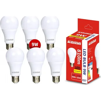 Žárovka KOMA Sada 6ks LED žárovek KOMA E27 9W, 230V, 810lm, 20000h, 6500K studená bílá