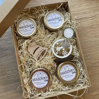 Kosmetická sada Vánoční dárková sada se 4 masovkami, svícnem na čajovou svíčkou a dekorací