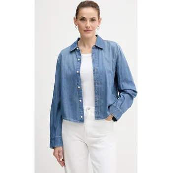 Džínová košile Calvin Klein Jeans dámská, modrá barva, regular, s klasickým límcem, LV047E902G 55J, vel. XS