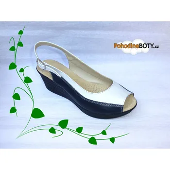 Dámská zdravotní obuv Elegantní sandál Hujo na klínku bez paty bílo-modré (J 3451 Hujo kůže)