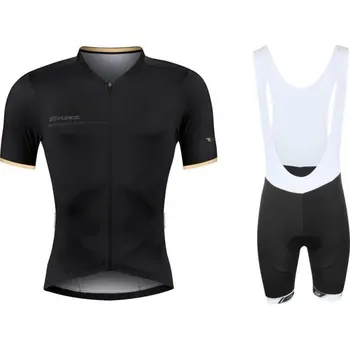 cyklistický dres Force GOLD černo-zlatý cyklistický dres + Force B38 černé cyklokraťasy se šráky s vložkou černo-zlatý M + DÁREK