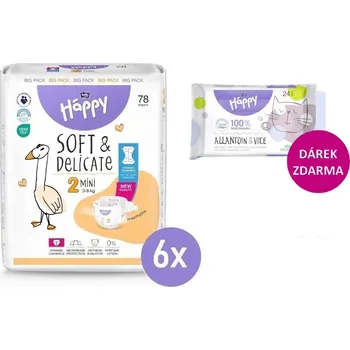 jednorázová plena 6x Bella Happy 2 MINI Big Pack 3-6kg, 78 ks + Bella Happy Vlhčené ubrousky 24ks