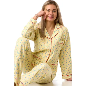 Dámské pyžamo Dámské flanelové pyžamo, žluté květinové, hřejivé, bavlna 1DF0052 žlutá xxxl