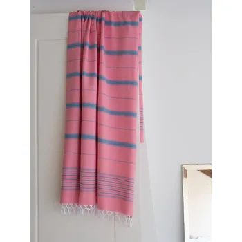 Osuška bavlněná - cukrovinkově růžová s oceánově modrým proužkem