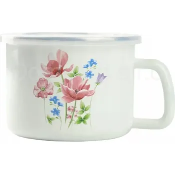 Cedník a síto Smaltovaný hrnek s poklicí 14 cm Louka