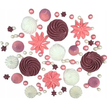 Jedlá dekorace na dort CUKROVÁ MINI SADA SNĚHOVÉ PUSINKY CUKROVÉ S PERLIČKAMI BÍLO-RŮŽOVÉ DEKORACE NA DORT