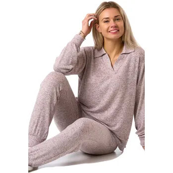 Dámské pyžamo Dámské pyžamo, z měkkého hřejivého úpletu, dlouhý rukáv a nohavice, hnědé melírové 1B2355 hnědá xxl