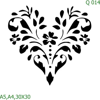 Plastová šablona pro malování - Srdce a věnečky - Listnaté srdce (Q014) - A4 , Lepící fólie