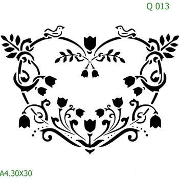 Plastová šablona pro malování - Srdce a věnečky - Srdce s tulipány (Q013) - 30 x 30 cm , Lepící fólie