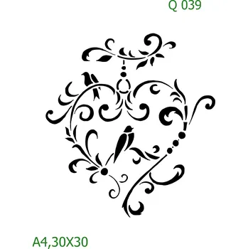 Plastová šablona pro malování - Srdce a věnečky - Ozdobné srdce (Q039) - 30 x 30 cm , Nelepící folie