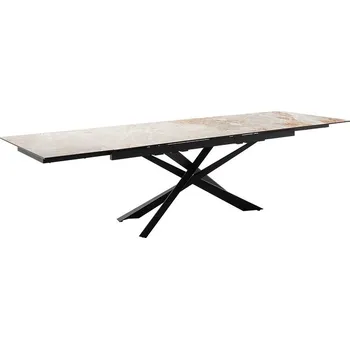 Jídelní stůl Rozkládací jídelní stůl TESERO sklo+keramika, rezavě šedý mramor, podnož černá matná 200(250/300)x95