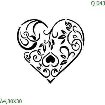 Plastová šablona pro malování - Srdce a věnečky - Srdce s lístky (Q043) - 30 x 30 cm , Lepící fólie