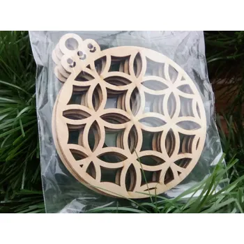 Vánoční dekorace Vánoční dekorace dřevěná baňka hnědá se vzorem 10cm ( balení 3ks)