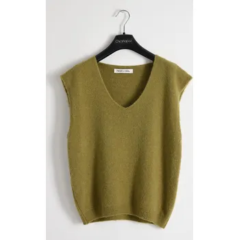 Dámský svetr ZELENÁ SVETROVÁ VESTA S ALPAKOU PECA del SOL