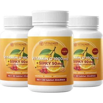 Přírodní produkt VITALMIX VITAMIN C 1000mg+ŠIPKY 50mg FORTE 3X (90+20tbl)