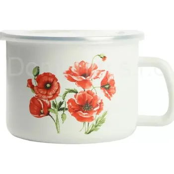 Cedník a síto Smaltovaný hrnek s poklicí 10 cm Mák