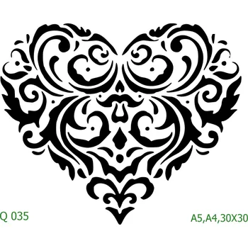Plastová šablona pro malování - Srdce a věnečky - Srdce z ornamentů (Q035) - 30 x 30 cm , Lepící fólie
