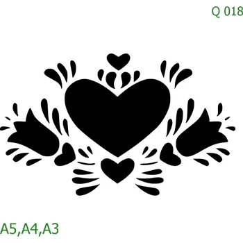 Plastová šablona pro malování - Srdce a věnečky - Rozkvetlé srdce (Q018) - A5 , Lepící fólie