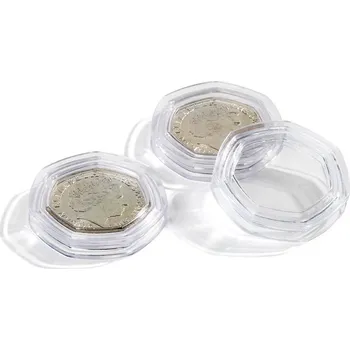 Obal pro sběratelský předmět Leuchtturm Hranaté kapsle na 50 Pence. 10 kusů v balení