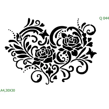 Plastová šablona pro malování - Srdce a věnečky - Srdce z růží (Q044) - 30 x 30 cm , Nelepící folie