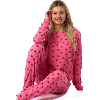 Dámské pyžamo Dámské pyžamo, růžové s červenými srdíčky hřejivé a měkké 1B2362 růžová xl