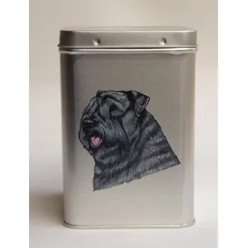 Dóza na potraviny Plechová dóza s obrázkem psa plemene flanderský bouvier
