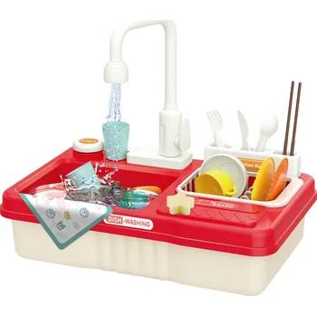 Dětská kuchyňka Dětský dřez na mytí nádobí, 23 dílů, červená