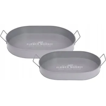 OVÁLNÝ ŠEDÝ KOVOVÝ SERVÍROVACÍ PODNOS SADA PODNOSŮ 2ks