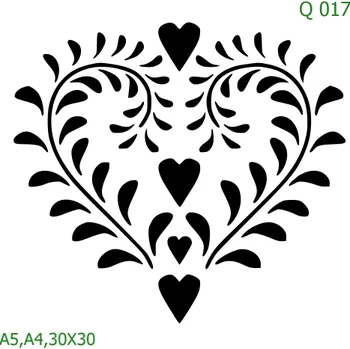 Plastová šablona pro malování - Srdce a věnečky - Listnaté srdce (Q017) - A5 , Lepící fólie
