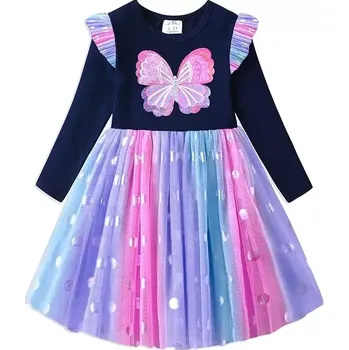 Dívčí oblečení Vikita dívčí šaty s dlouhým rukávem Winter modré motýl 8