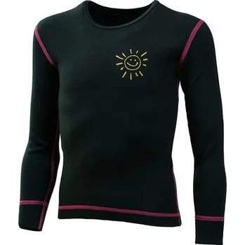 Duras Nikol dětské triko merino dlouhý rukáv černá+ růžový šev Velikost: 110