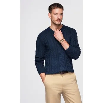 Pánský svetr Pánský elegantní svetr se zajímavou vazbou - tmavě modrý V5 OM-SWSW-0173 - M