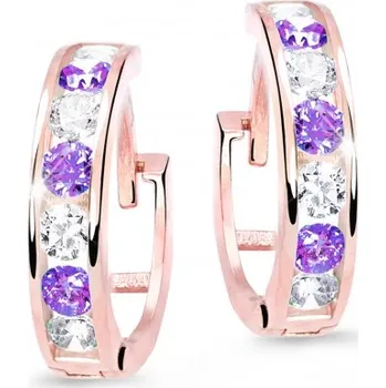 Náušnice ŠPERKY-NM, Zlaté kroužky se zirkony 2831 růžové zlato Barva kamene: fialová, Barva zlata: růžová