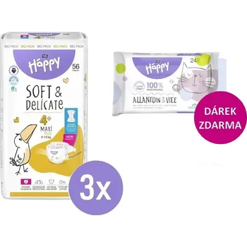 jednorázová plena 3x Bella Happy 4+ MAXI PLUS Big Pack 9-15kg, 56ks + Bella Happy Vlhčené ubrousky 24ks