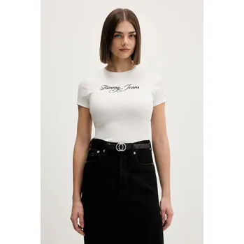 Dámské tričko Tričko Tommy Jeans dámské, béžová barva, DW0DW21838 00X, vel. XXS