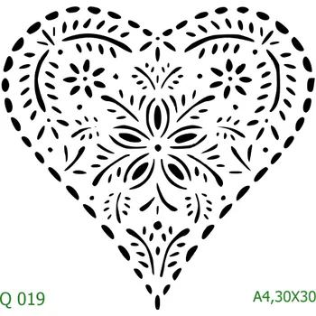 Plastová šablona pro malování - Srdce a věnečky - Srdce s ornamenty (Q019) - 30 x 30 cm , Lepící fólie