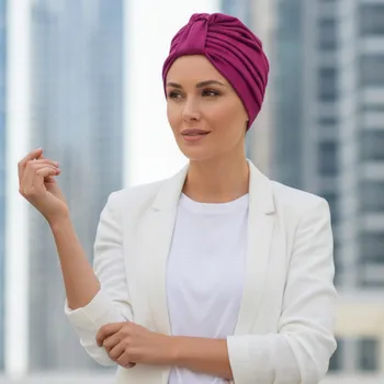 Ebbie Bavlněný turban-twist - MALINOVÝ Velikost: 57