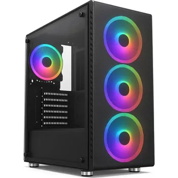 1stCOOL skříň Rainbow 4, Mid Tower, ATX, AU, Průhledná bočnice, 4x 120mm Fan, 650W, 88+, Černá ML-RAINBOW4-RGB-650