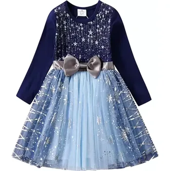 Dívčí šaty Vikita dívčí šaty s dlouhým rukávem Winter hvězdy - modré 8