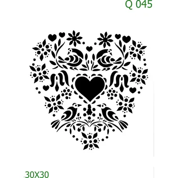 Plastová šablona pro malování - Srdce a věnečky - Ornamentové srdce (Q045) - 30 x 30 cm , Nelepící folie