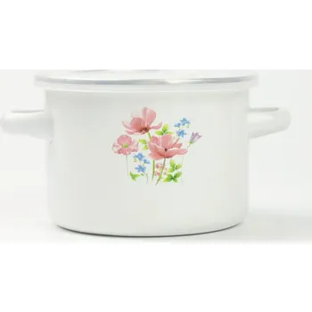 Cedník a síto Smaltovaný hrnec s poklicí vysoký 16 cm Louka