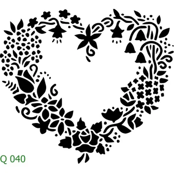 Plastová šablona pro malování - Srdce a věnečky - Květované srdce (Q040) - A4 , Nelepící folie