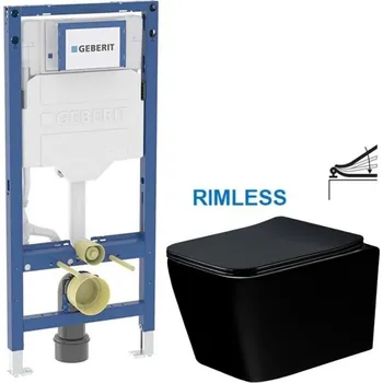 WC sada GEBERIT Duofix bez tlačítka + WC MEXEN TEO ČERNÁ Rimless + SEDÁTKO 111.300.00.6 ME02