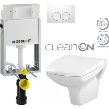 Klozet GEBERIT KOMBIFIXBasic vč. bílého tlačítka DELTA 21 + WC CERSANIT CLEANON CARINA + SEDÁTKO 110.100.00.1 21BI CA2